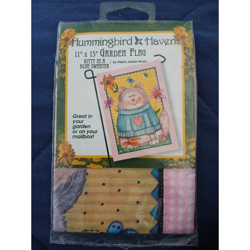 Hummingbird Haven Garden Flag Debra Jordan Bryan 11" X 15" Kitty In A Blue Sweat